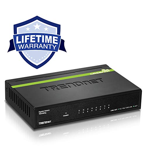 Product Cover TRENDnet 8-Port Unmanaged Gigabit GREENnet Desktop Metal Switch, Ethernet Splitter, Fanless,16Gbps Switching Capacity, Plug & Play, Lifetime Protection, TEG-S80G