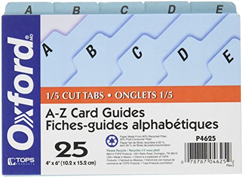 Product Cover Oxford A-Z Index Card Guide Set, 4 x 6 Inches, Blue Pressboard, 25 per Set (P4625)