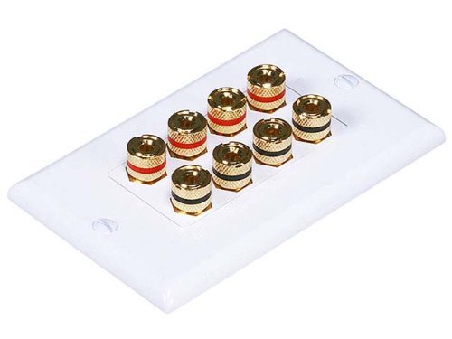 Product Cover Monoprice 103326 Banana Binding Post Two-Piece Inset Coupler Wall Plate for 4 Speakers