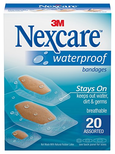 Product Cover Nexcare Waterproof Clear Bandages, Stays On In Water, Ultra-thin and Comfortable, Covers and Protects, Assorted Sizes, 20 Count