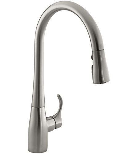 Product Cover Kohler K-596-Vs Simplice High-Arch Single-Hole Or Three-Hole, Single Handle, Pull-Down Sprayer Kitchen Faucet, Vibrant Brushed Stainless With 3-Function Spray Head, Sweep Spray And Docking Spray Head Technology