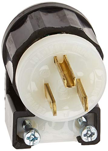 Product Cover Leviton 5266-CA 15 Amp, 125 Volt, Angle Plug, Straight Blade, Industrial Grade, Grounding, Black-White