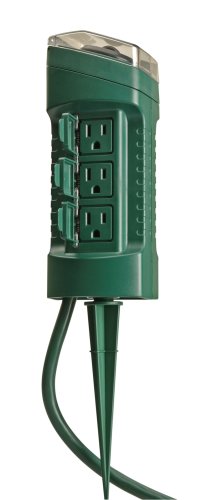 Product Cover Woods 13547 Outdoor Yard Stake with Photocell Built-In Timer and 6- Foot Cord, Automatic Lighting with Adjustable Settings, Ideal for Holiday Outdoor Lighting, 125-volt / 13-amp, 1625-watt, Green