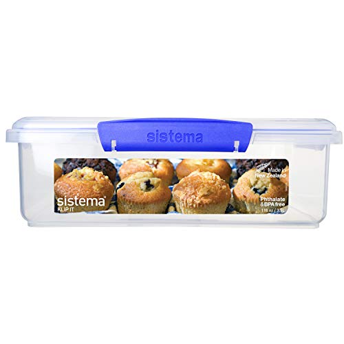 Product Cover Sistema KLIP IT Utility Collection Bakery Box Food Storage Container, 14.8 Cup, Clear/Blue | BPA Free