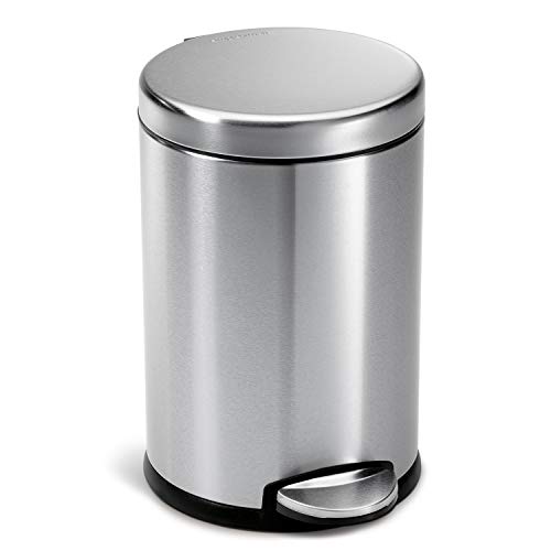 Product Cover simplehuman 4.5 Liter / 1.2 Gallon Compact Stainless Steel Round Bathroom Step Trash Can, Brushed Stainless Steel