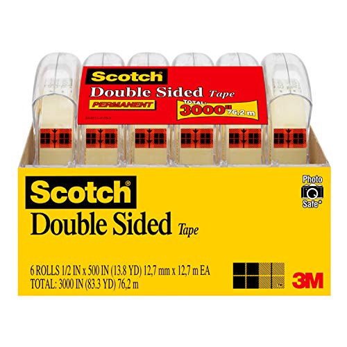 Product Cover Scotch Brand Double Sided Tape, No Liner, Strong, Engineered for Office and Home Use, 1/2 x 500 Inches, 6 Dispensered Rolls (6137H-2PC-MP), Single