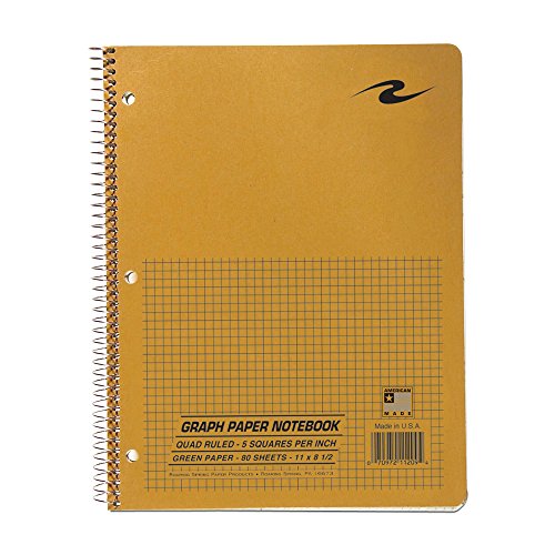 Product Cover Roaring Spring Paper Products Graph Ruled Notebook, One Subject, 11 x 8.5 Inches, 5 x 5 Inches Graph Ruled, Brown Kraft Cover, Snag-Proof Coil, Green Paper, 80 Sheets (11209)