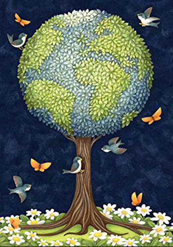 Product Cover Toland Home Garden Earth Tree 12.5 x 18 Inch Decorative Peace Globe Planet Bird Butterfly Flower Garden Flag