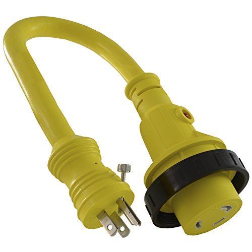 Product Cover Conntek 14405 RV/Marine Pigtail Adapter Standard US 15 Amp w/Locking Screw to 30 Amp Locking w/LED Indicator