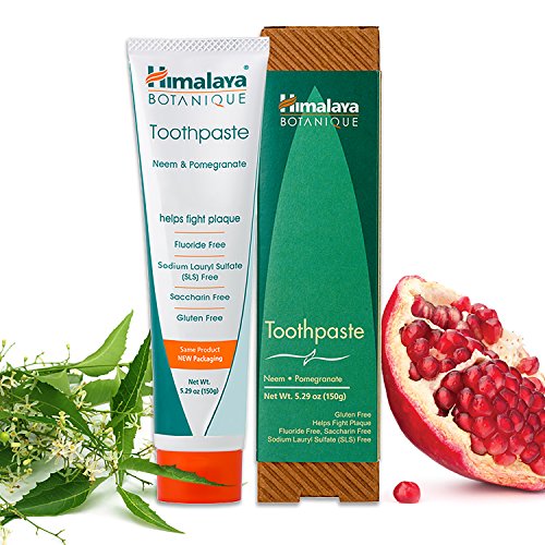 Product Cover Himalaya Neem and Pomegranate Toothpaste, Natural, Fluoride-Free, SLS-Free, Gluten-Free & Saccharin-Free, 5.29 oz (150 g)