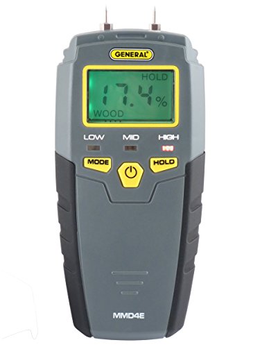 Product Cover General Tools MMD4E Digital Moisture Meter, Water Leak Detector, Moisture Tester, Pin Type, Backlit LCD Display With Audible and Visual High-Medium-Low Moisture Content Alerts