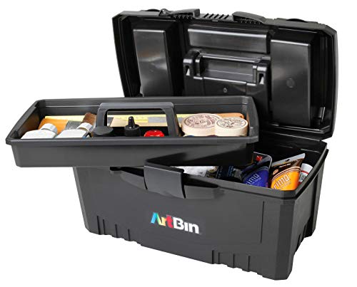 Product Cover ArtBin 6918AB 17 in. Twin Top Supply Box - 17 in. x 8.5 in. x 8.5 in. Black, Art Supplies Organizer, Lift-Out Tray, In-Lid Storage, Rubber Over-Molded Handle, Lockable Arts and Crafts Storage