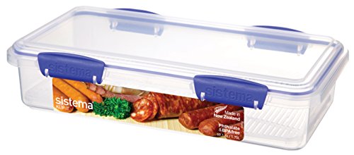 Product Cover Sistema KLIP IT Utility Collection Deli Storer Plus Food Storage Container, 59.0 oz./1.7 L, Clear/Blue