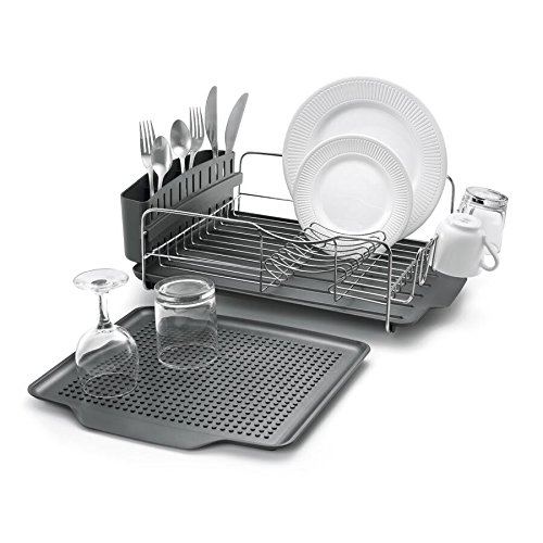 Product Cover Polder KTH-615 Dish Rack & Tray 4 PC Combo- Advantage System Includes Rack, Drain Tray, Removable Drying Tray & Cutlery Holder - Stainless Steel & Plastic
