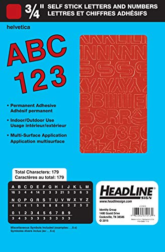Product Cover Headline Sign 31913 Stick-On Vinyl Letters and Numbers, Red, 3/4-Inch