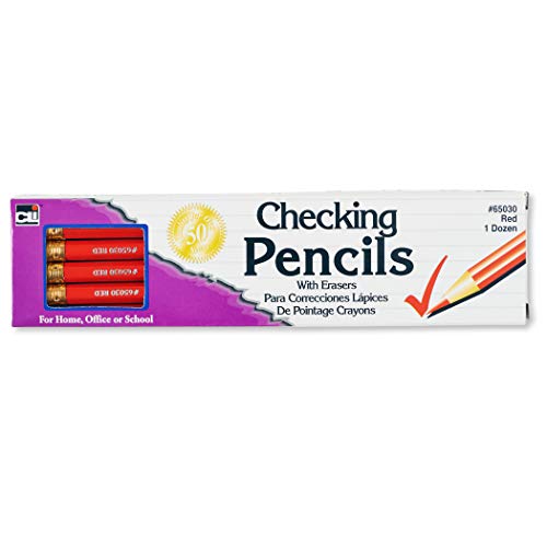 Product Cover Charles Leonard Checking Pencil, Red Colored with Eraser, 12/Box (65030)