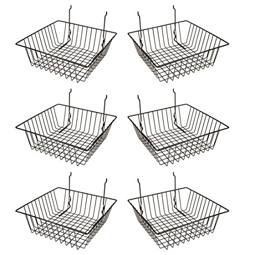 Product Cover Econoco Multi Fit Black Small Wire Basket for Slatwall, Grid of Pegboard, Commercial All Purpose Basket, (Pack of 6)