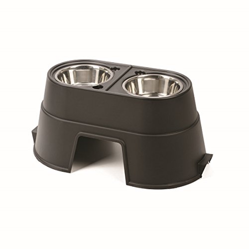 Product Cover OurPets Comfort Diner Elevated Dog Food Dish (Raised Dog Bowls Available in 4 inches, 8 inches and 12 inches for Large Dogs, Medium Dogs and Small Dogs), Black, 12-inch