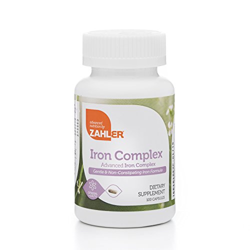 Product Cover Zahlers Iron Complex, Complete Blood Building Iron Supplement with Ferrochel, Easy on The Stomach Iron Pills with Vitamin C, Optimal Absorption, Kosher Certified Iron Vitamins, 100 Capsules