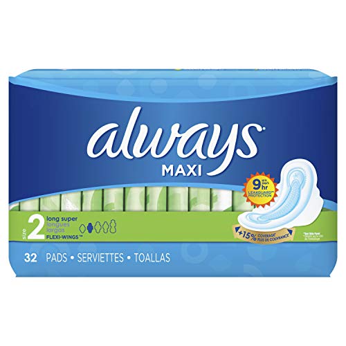 Product Cover Always Maxi Unscented Pads with Wings, Long/Super 32 Count (Pack of 2)
