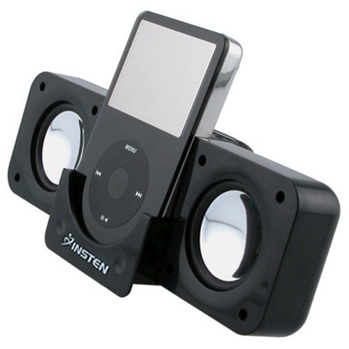 Product Cover Black Portable Folding Stereo Speaker For Apple iPod Touch Ithouch Classic, Video, iPhone 1G 3G