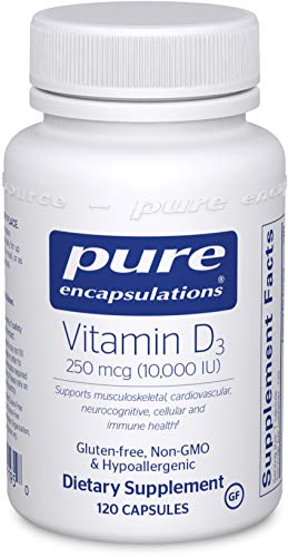 Product Cover Pure Encapsulations - Vitamin D3 250 mcg (10,000 IU) - Hypoallergenic Support for Bone, Breast, Prostate, Cardiovascular, Colon and Immune Health* - 120 Capsules