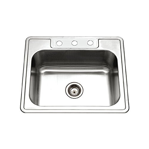 Product Cover Houzer 2522-8BS3-1 Glowtone Series Topmount Stainless Steel 3-hole Single Bowl Kitchen Sink, 8-Inch Deep