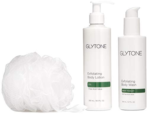 Product Cover Glytone KP Kit Keratosis Pilaris - Exfoliating Body Wash, Lotion, Shower Pouf, Smooth Rough & Bumpy Skin, Chicken Skin, Fragrance-Free, Kit