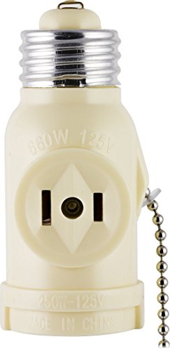 Product Cover GE Socket Adapter, Pull Chain Control, Polarized, 2-Prong Outlet, Perfect for Workshop, Garage or Utility Room, UL Listed, Light Almond, 54180