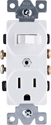 Product Cover GE Wall Switch & Outlet Combo, Two-in-One Receptacle, 1 On/Off Toggle Power Switch, 1 Grounded AC Outlet Wall Plug, Single Pole, 3 Prong, 15 Amp, UL Listed, White, 59797