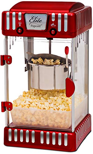 Product Cover Elite Deluxe EPM-250 2.5 Ounce Classic Tabletop Kettle Popcorn Popper Machine, Retro-Style, Red