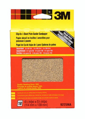 Product Cover 3M 9225NA 4.5-Inch by 5.5-Inch Clip-On Palm Sander Sheets, Asst. Grit, 18-pack