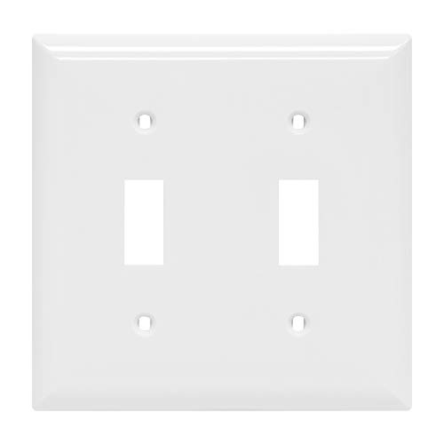 Product Cover Power Gear Double, White, Unbreakable Nylon, Screws Included, UL Listed, 40025 Toggle Switch Wallplate, Standard