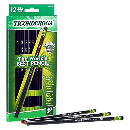 Product Cover Ticonderoga Pencils, Wood-Cased Graphite, #2 HB Soft, Black, 12-Pack (13953)