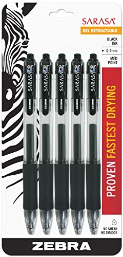 Product Cover Zebra Sarasa Retractable Gel Ink Pens, Medium Point 0.7mm, Black Rapid Dry Ink, 5-Count
