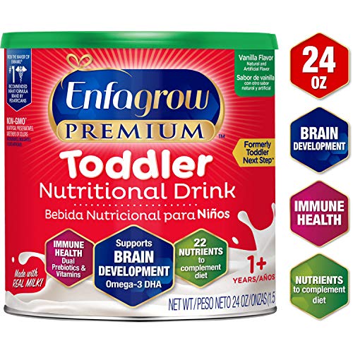 Product Cover Enfagrow Premium Omega 3 DHA Prebiotics Non-GMO (Formerly Toddler Next Step) Toddler Nutritional Milk Drink, Vanilla Flavor Powder 24 oz. can  From the Makers of Enfamil