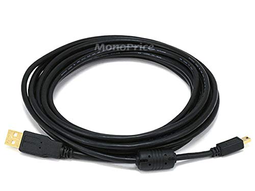 Product Cover Monoprice 15-Feet USB 2.0 A Male to Mini-B 5pin Male 28/24AWG Cable with Ferrite Core (Gold Plated) (105450)