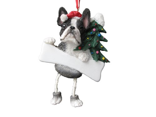 Product Cover Boston Terrier Ornament with Unique Dangling Legs Hand Painted and Easily Personalized Christmas Ornament