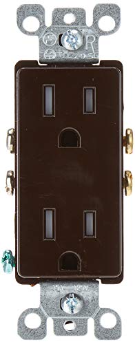 Product Cover Leviton T5325 15 Amp 125 Volt, Tamper Resistant, Decora Duplex Receptacle, Straight Blade, Grounding, Brown