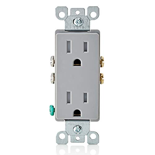 Product Cover Leviton T5325-GY 15 Amp 125 Volt, Tamper Resistant, Decora Duplex Receptacle, Straight Blade, Grounding, Gray