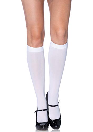 Product Cover Leg Avenue Women's Nylon Knee High Socks, White, One Size