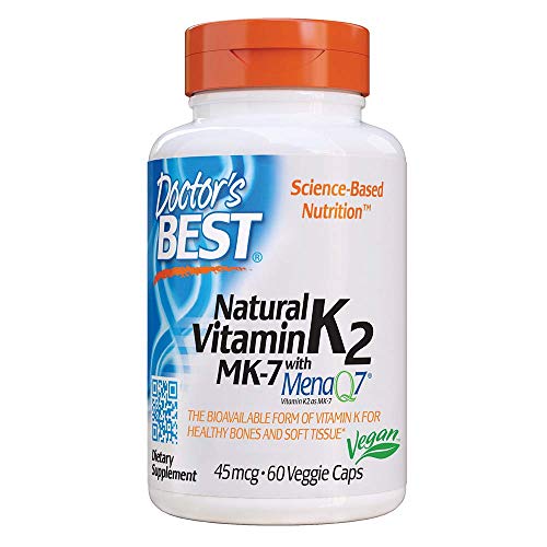 Product Cover Doctor's Best Natural Vitamin K2 MK-7 with MenaQ7, Non-GMO, Vegan, Gluten Free, Soy Free, 45 mcg 60 Veggie Caps