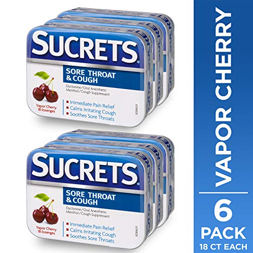 Product Cover Sucrets Sore Throat & Cough Lozenges, Vapor Cherry Flavor, 6 Pack, 18 Count Each