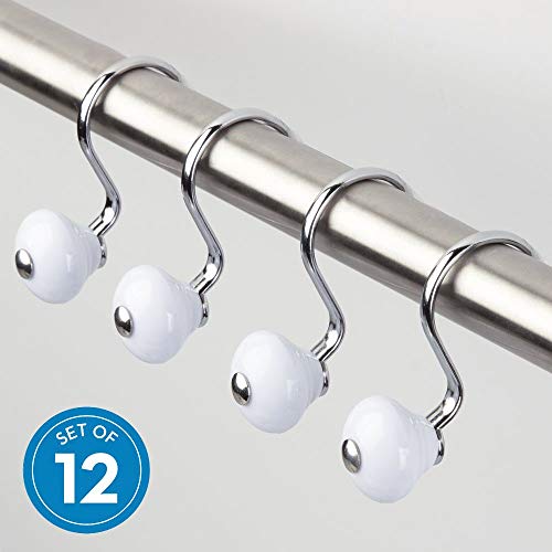 Product Cover iDesign York Metal Shower Curtain Hooks, Rust Resistant Shower Hooks Rings for Kid's Bathroom, Guest Bathroom, Master Bathroom, Set of 12, White and Chrome