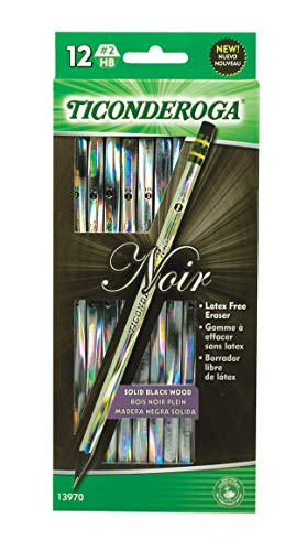 Product Cover Ticonderoga Noir Black Wood-Cased #2 Pencils, Holographic Design, 12-Count Hang Tab Box (13970)
