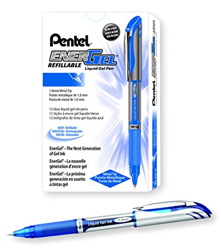 Product Cover Pentel EnerGel Deluxe Liquid Gel Pen, Bold Line, Metal Tip, Blue Ink, Box of 12 (BL60-C)