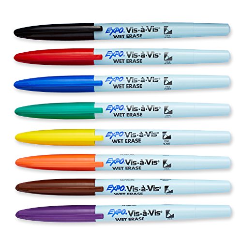 Product Cover EXPO 16678B Vis-A-Vis Wet-Erase Overhead Transparency Markers, Fine Point, Assorted Colors, 8-Count