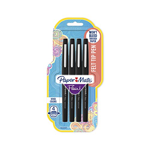 Product Cover Paper Mate Flair Felt Tip Pens, Medium Point (0.7mm), Black, 4 Count
