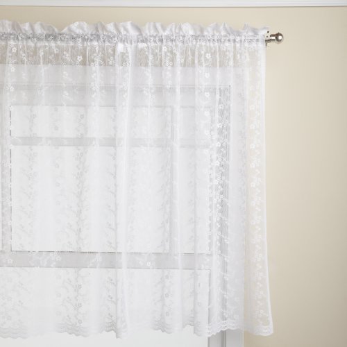 Product Cover LORRAINE HOME FASHIONS Priscilla 60-inch x 36-inch Tier Curtain Pair, White