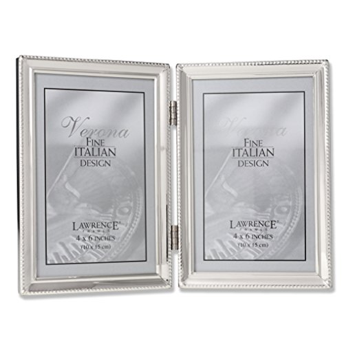 Product Cover Lawrence Frames Polished Silver Plate 4x6 Hinged Double Picture Frame - Bead Border Design